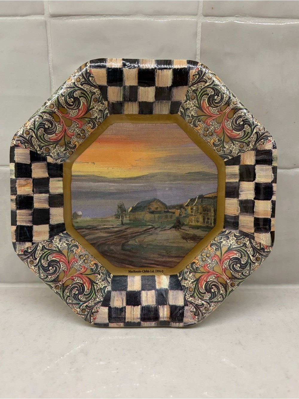McKenzie Childs Retired Paper Plates - High Banks Aurora Courtly Check